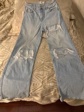 Abercrombie & Fitch Light Blue Distressed Wide-Leg Jeans